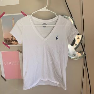 White V-neck polo tee